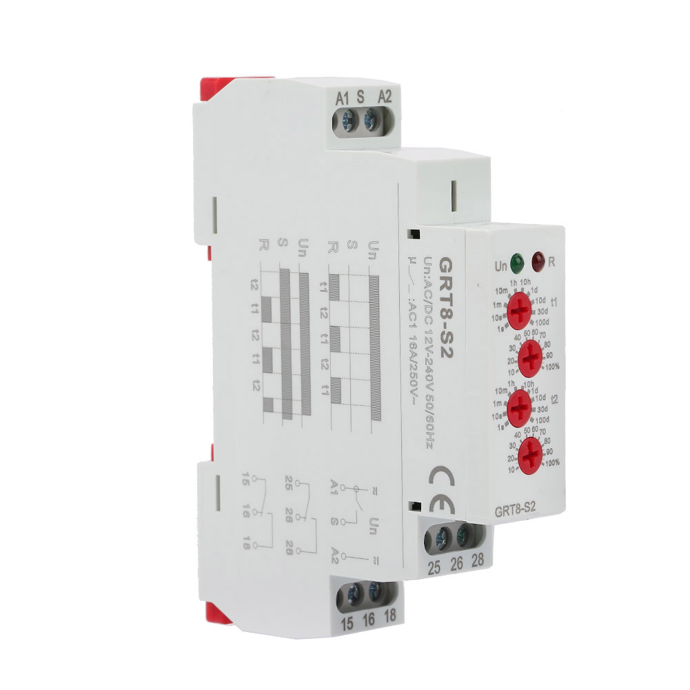 Grt8-s2 Ein/aus-wiederholungstimer, Miniatur-zeitrelais Ac/dc 12–240 V, Asymmetrischer Zyklus