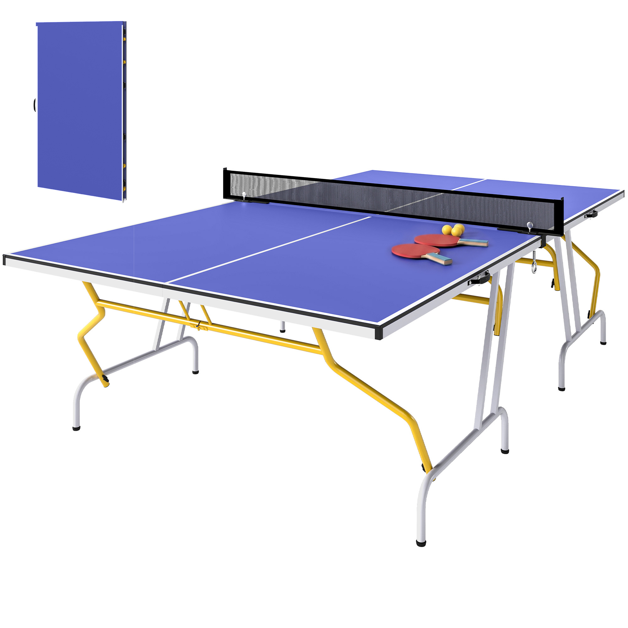 Tischtennisplatte, Klappbar, Inkl. 2 Schläger, 3 Bälle, Netz, Indoor, Metallgestell, 274x152x76cm, Blau