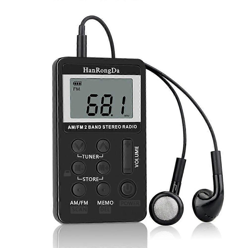 Am/fm-digitalradio, 2-band-stereo-empfänger, Tragbares Mini-radio Mit Kopfhörern, 1,5-zoll-lcd-bildschirm, Hanrongda Hrd-103 – Schwarz
