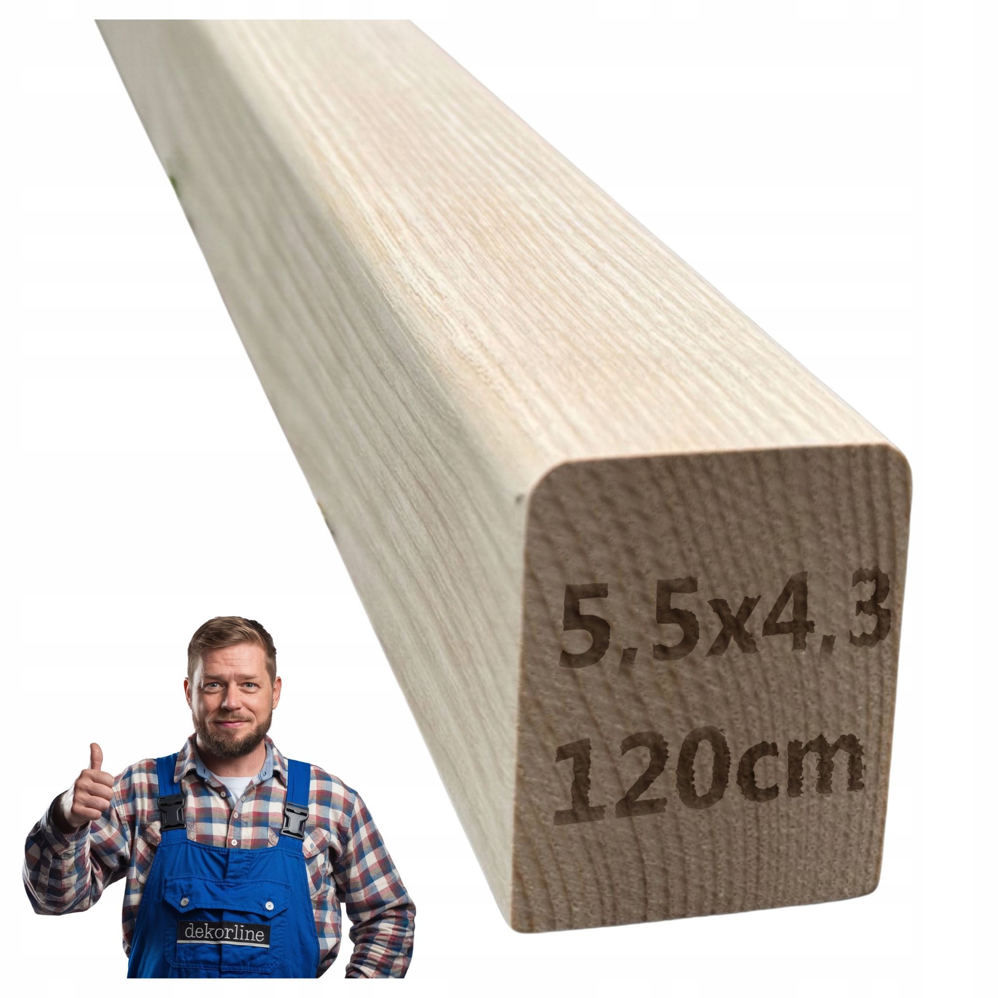 Treppengeländer - Ulmenholz - 5,5 X 4,3 X 120 Cm - Glatte Oberfläche - Fertig Zum Streichen