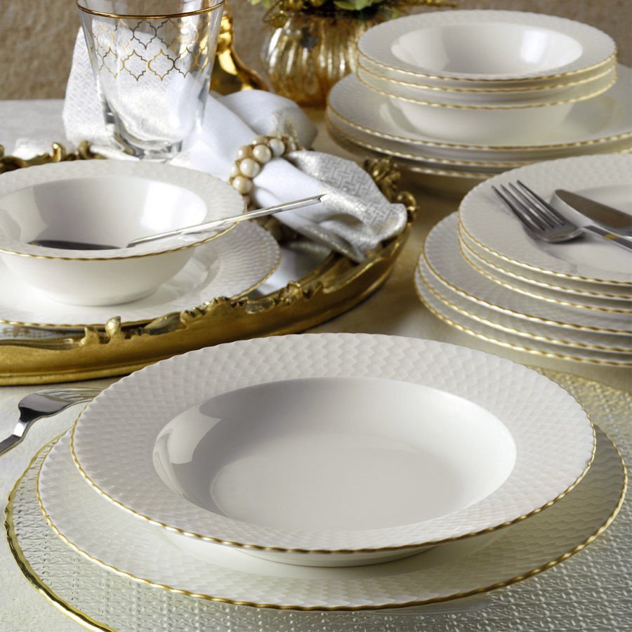 Porzellangeschirr-set – 24-teilig – Weiß Mit Gold – Lancelot