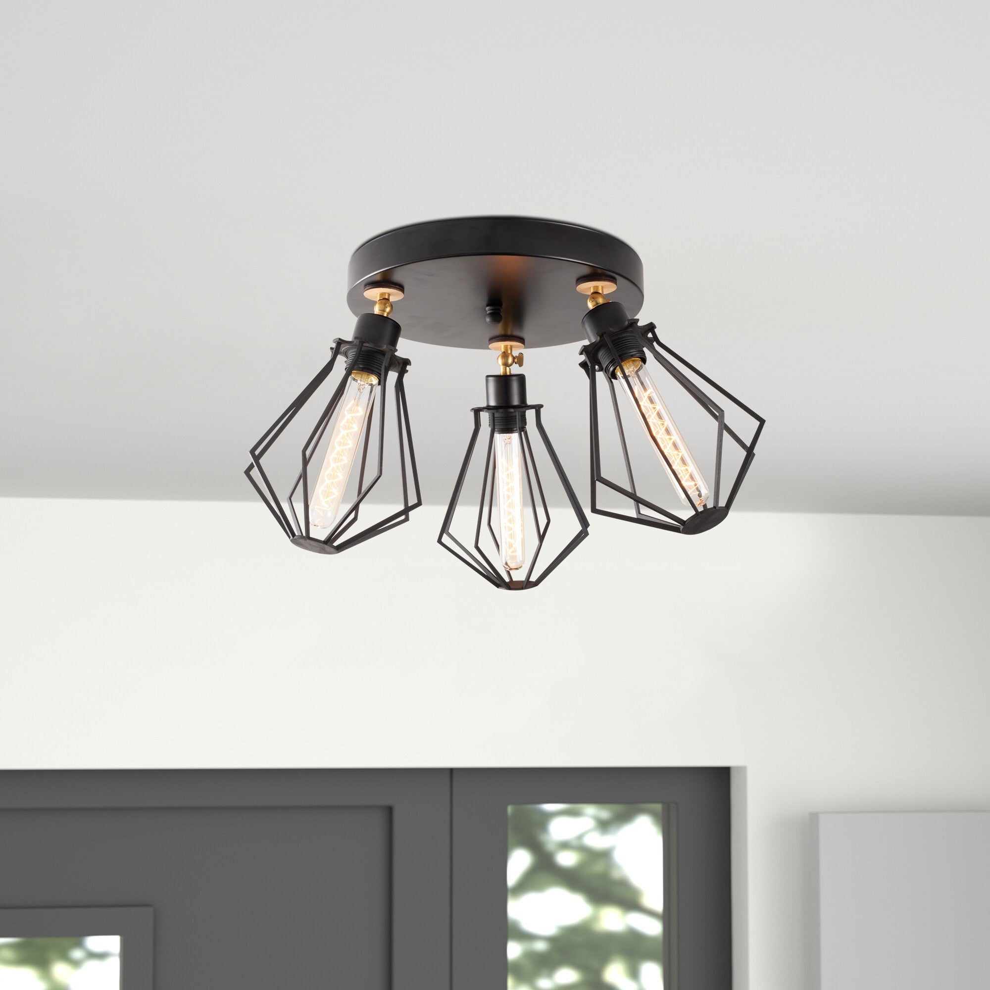 Deckenlampe Runde Schwarzgoldene Metallpalisade