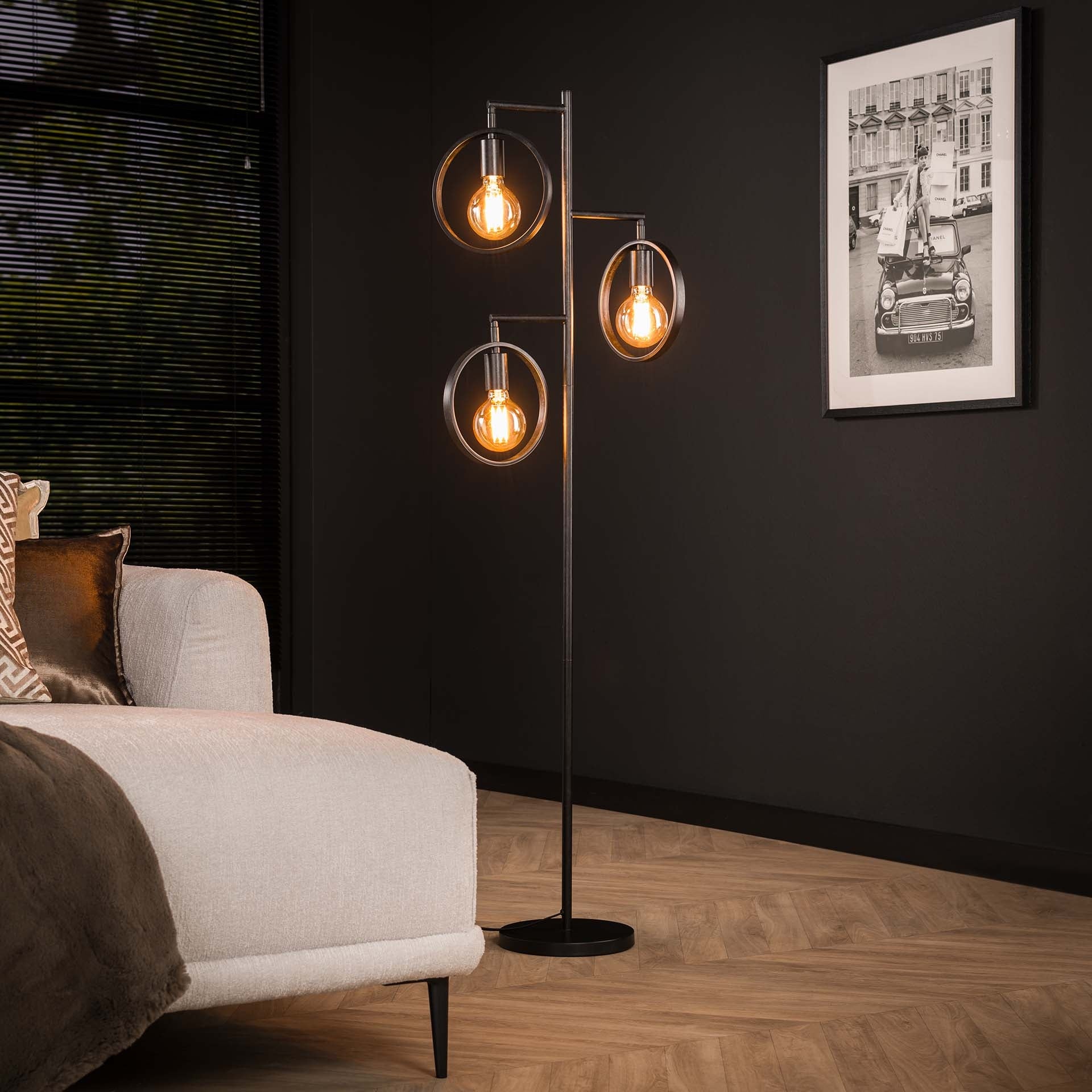 Industrielle Stehleuchte Fabiola Ring 3-flammig