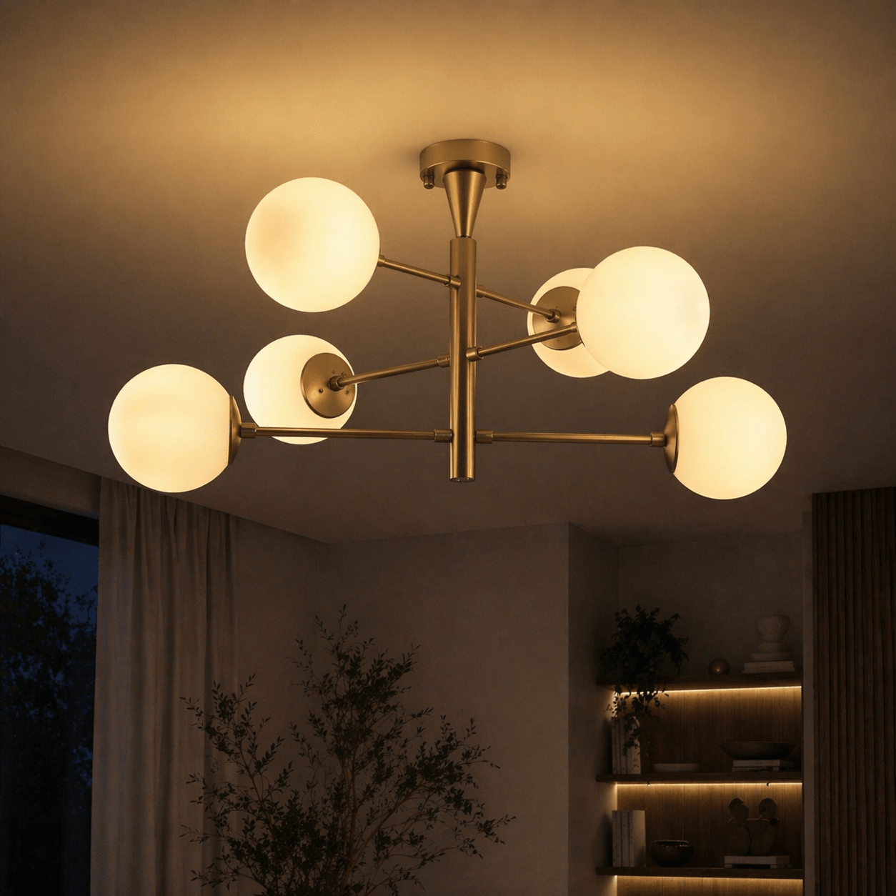 Hängelampe 6-flammiges Goldenes Metall – 75 X 75 Cm – Glanz