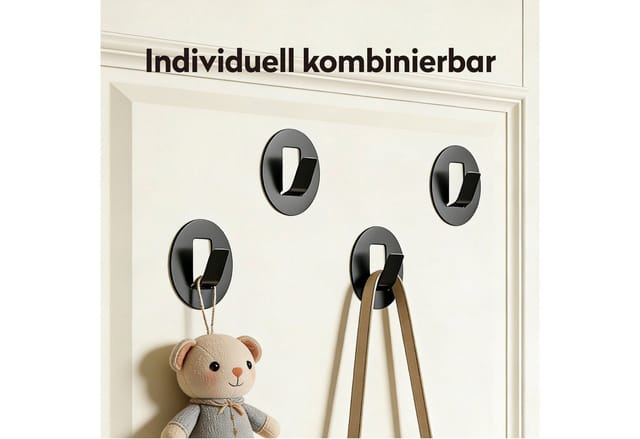 Doporro Klebehaken Extra Stark Aus Aluminium, Haken Selbstklebend, Handtuchhalter Ohne Bohren, Wandhaken Selbstklebend, Handtuchhaken Für Bad Und Küche, 4 Stück, Schwarz, Stalo-16