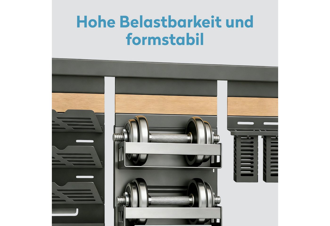 Doporro Küchen Organizer Aus Metall, Gewürzregal Wand Ohne Bohren, Küchenreling 82 Cm Mit 1-stöckigem Gewürzregal, Küchenrollenhalter, Deckelhalter Und 2 Besteckhalter, Grau Reglo Schiene 82cm