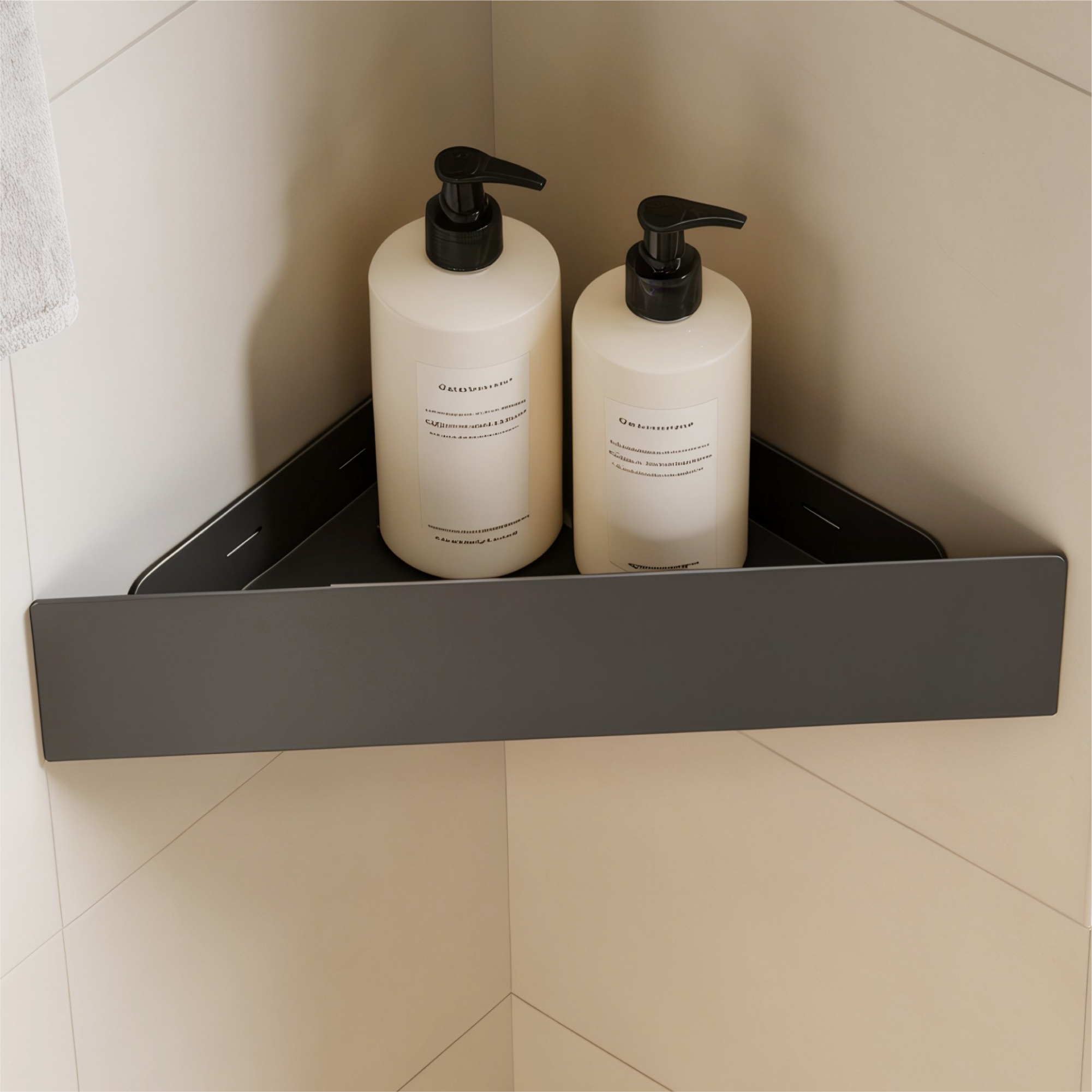 Doporro Duschablage Ohne Bohren Ecke, Duschregal Ohne Bohren Zum Kleben, Eckregal Bad, Badregal Ohne Bohren, Badezimmer Organizer, Wandregal Für Shampoo Und Duschgel, Sandschwarz Reglo-07