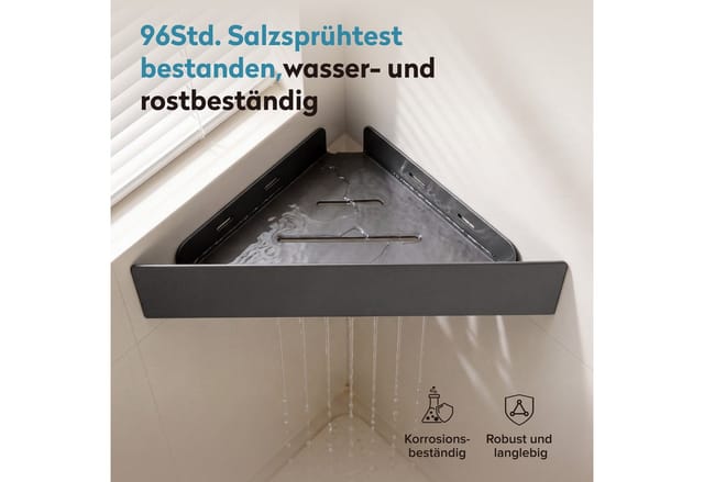 Doporro Duschablage Ohne Bohren Ecke, Duschregal Ohne Bohren Zum Kleben, Eckregal Bad, Badregal Ohne Bohren, Badezimmer Organizer, Wandregal Für Shampoo Und Duschgel, Sandschwarz Reglo-07