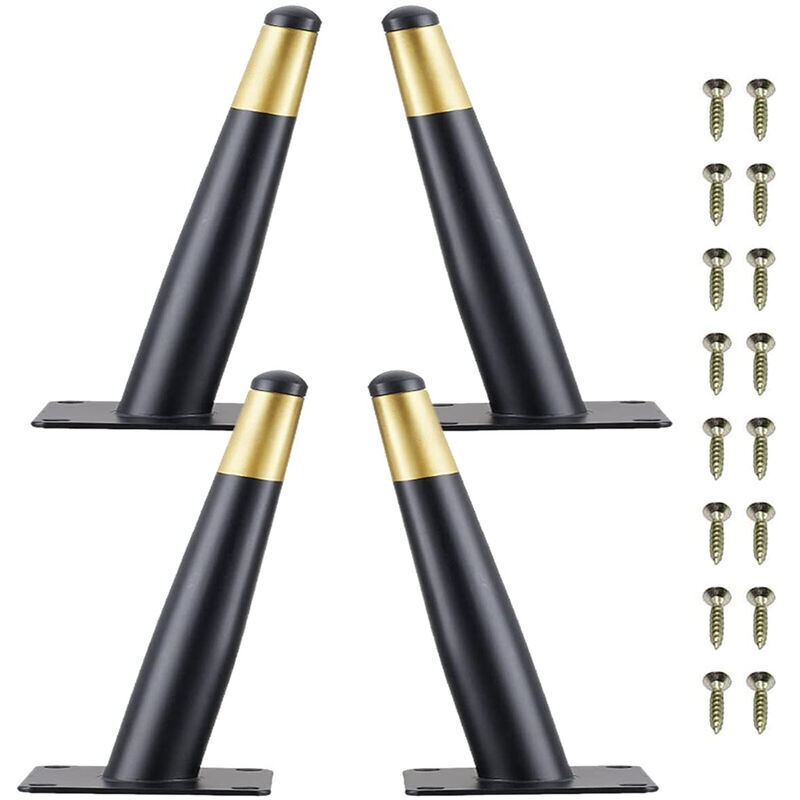 4er-set 15 Cm Metall-möbelfüße – Mit Geräuschloser, Rutschfester Unterseite, Schwarz + Gold