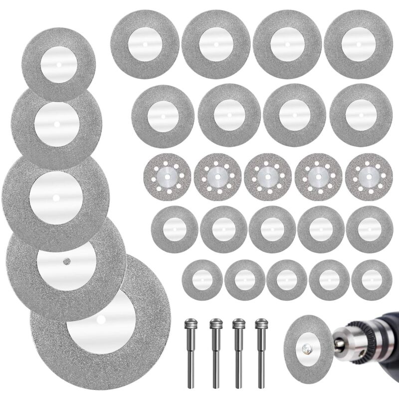 Set Mit 32 Diamanttrennscheiben (16–60 Mm) Und 4 X 3,2 Mm Dornen. Für Präzises Schneiden Von Glas, Metall, Keramik Und Hartholz – Ramique-16