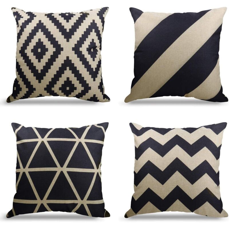 Set Mit 4 Sofakissenbezügen, Kissenbezügen, Dekorativen Sofakissenbezügen, Outdoor-leinenkissenbezügen, Dekorativen Kissenbezügen Für Schlafzimmer, Sofa, Bett, Garten (schwarz-beige, 45x45cm)