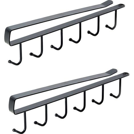 Set Mit 2 Aufbewahrungshaken Für Tassen, Weingläser, Küchenutensilien, Gürtel Und Schals, Haken Zum Aufhängen Unter Schränken Ohne Bohren (26,5 Cm, Schwarz)