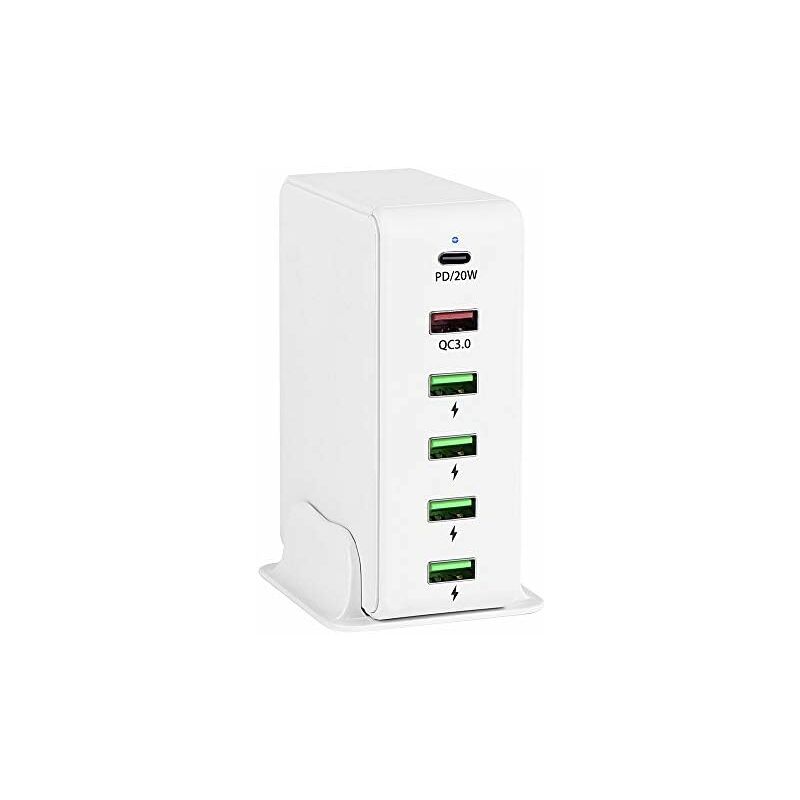 65-w-usb-ladegerät Mit 6 Anschlüssen, 20-w-usb-c-schnellladefunktion Und Quick Charge 3.0, Kompatibel Mit Iphone 12 Mini Und Xiaomi Redmi Note 10 Pro – 6 Anschlüsse