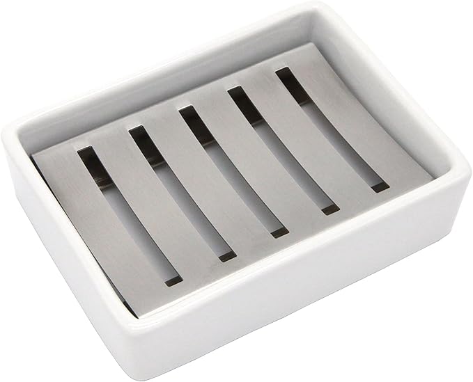Seifenschale Aus Keramik Und Edelstahl Mit Abtropffläche Für Bad Und Dusche