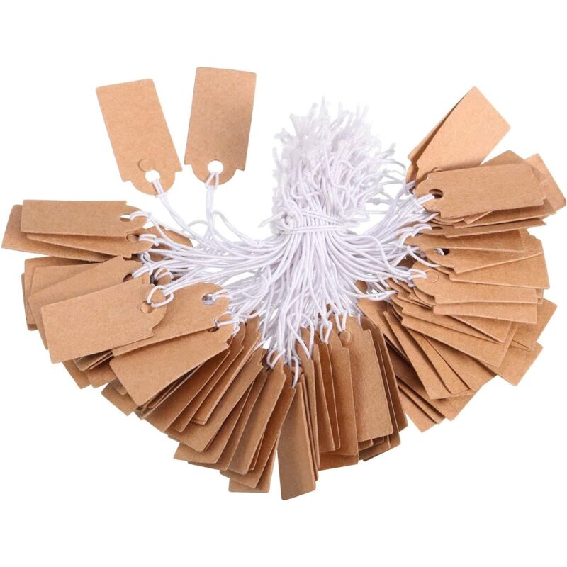 Packung Mit 300 Kraftpapier-etiketten, 26 X 12 Mm. Blanko-etiketten Mit Gummibändern. Glatte Und Strapazierfähige Schreibfläche.