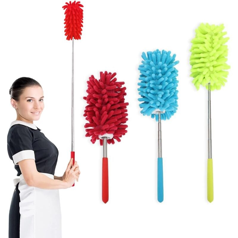 Set Mit 3 Ausziehbaren Mikrofaser-staubtüchern, 74 Cm – Teleskopgriff Zur Reinigung Von Autos, Computern Und Fernsehern – Waschbar Und Saugfähig