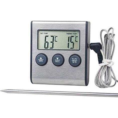 Magnetisches Digitales Fleischthermometer „küche“ Mit Timer, Batterie Inklusive, Schwarz/silber – Universelles Lebensmittelthermometer Für Fleisch, Grill Und Backofen