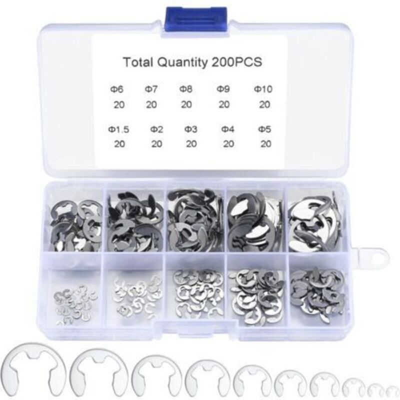 Packung Mit 200 Edelstahl-e-clips – Außensicherungsringe 1,5 Bis 10 Mm – Rostbeständig Für Industrielle Anwendungen