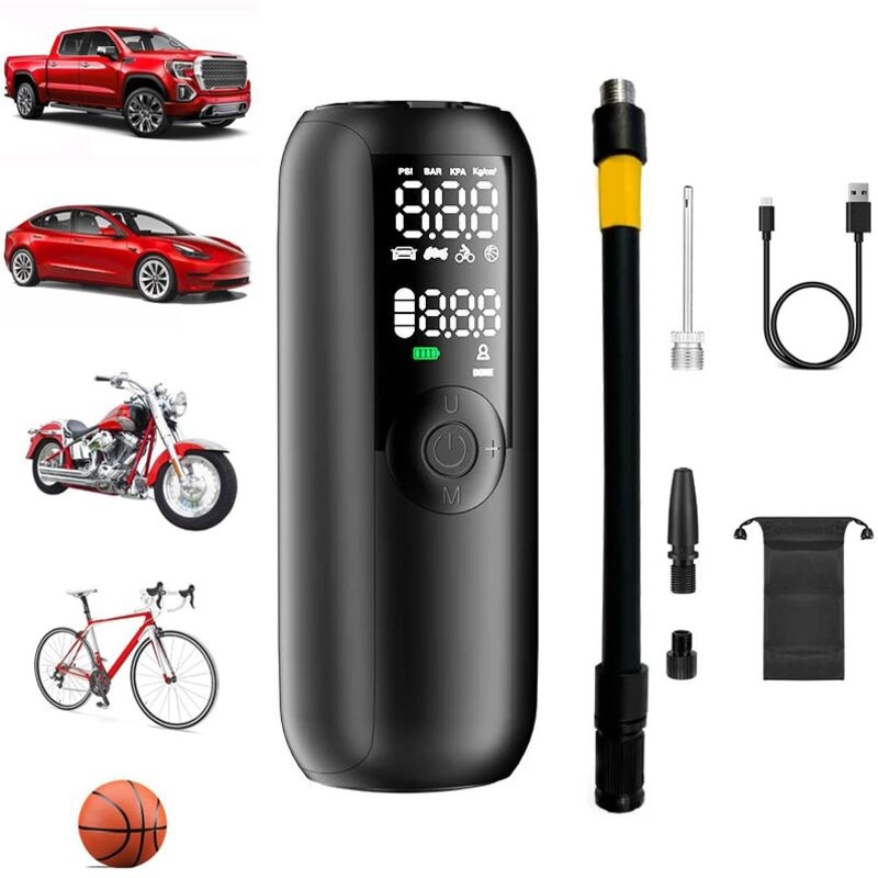 Reifenfüller (150 Psi) – Wiederaufladbarer 2000-mah-akku – Automatische Abschaltung – Lcd-bildschirm – Integrierte Led-leuchte – 150 Psi