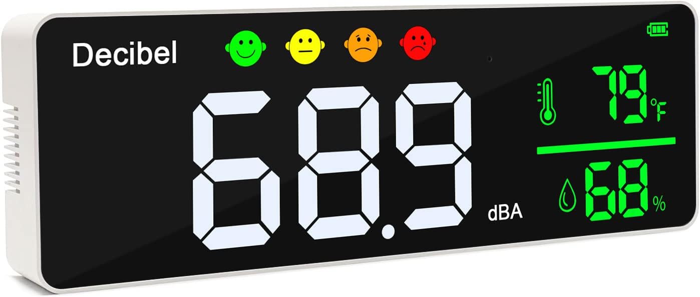 27,9 Cm Wand-schallpegelmesser – Großes Led-display – Anzeige Von Lärm, Temperatur Und Luftfeuchtigkeit – Mit Alarmsymbol – Vielseitig Einsetzbar: Klassenzimmer, Studio, Zuhause, Fabrik