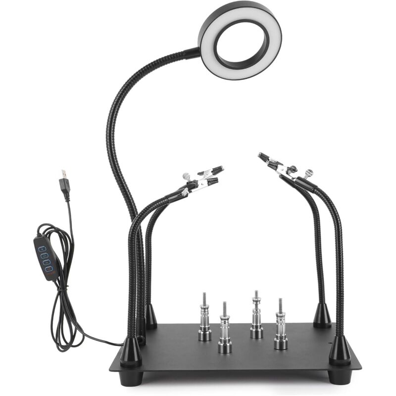 Lötvergrößerung, Lötstation, Dritte Hand Mit 6-facher Vergrößerungslampe, Flexiblen Magnetarmen, Leiterplattenhalterung, Robustem Metallsockel Für Elektronisches Löten