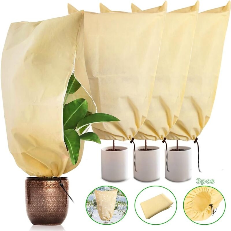 Pflanzenschutzabdeckung, 3er-pack Winter-pflanzenschutzabdeckung (80 X 120 Cm - 80 G/m²), Winter-pflanzenschutzabdeckung, Winterabdeckung, Mit Kordelzug Und Reißverschluss, Wiederverwendbar.