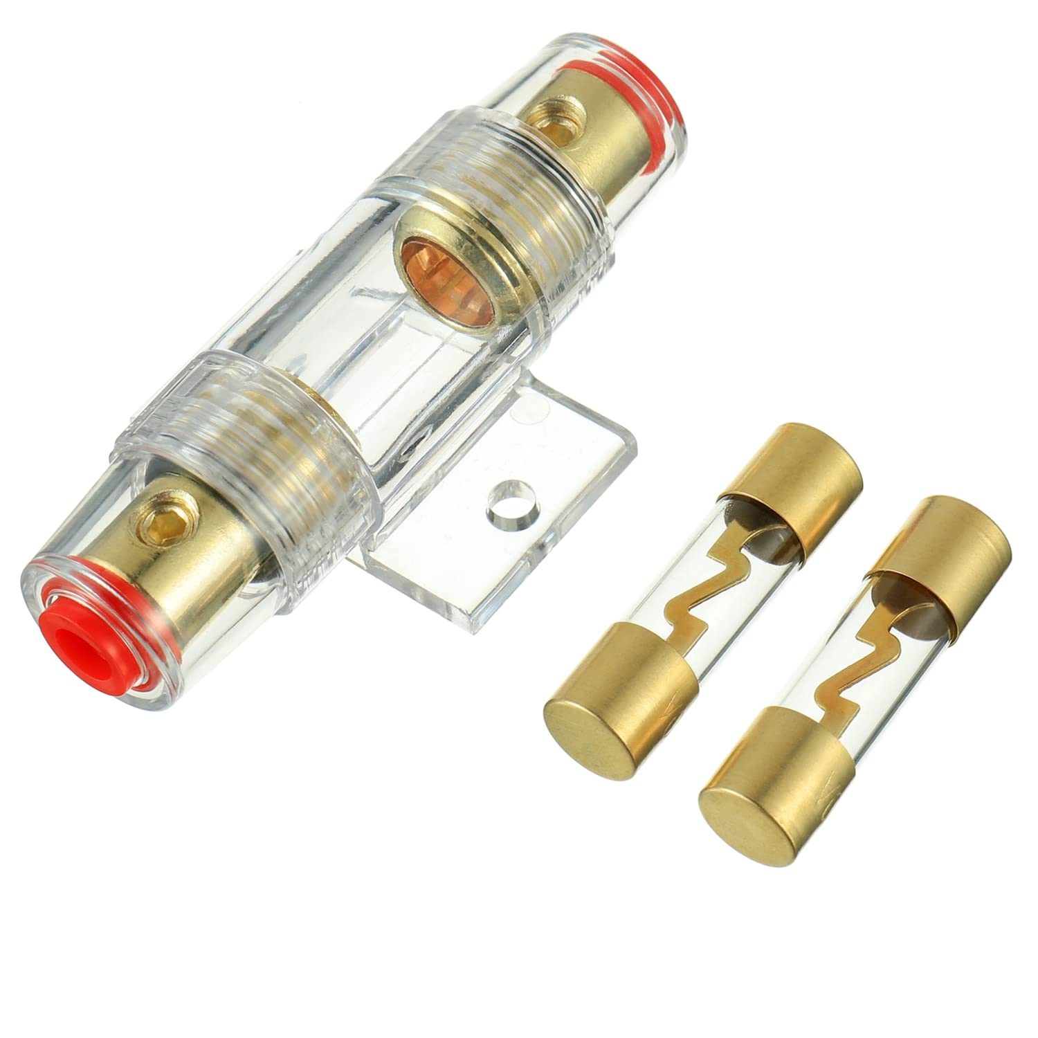 Vergoldeter Inline-agu-sicherungshalter Und 2 Vergoldete Glas-agu-20a-sicherungen Für Den Sicherheitsschutz Der Kfz-audio-stromversorgung (20a)