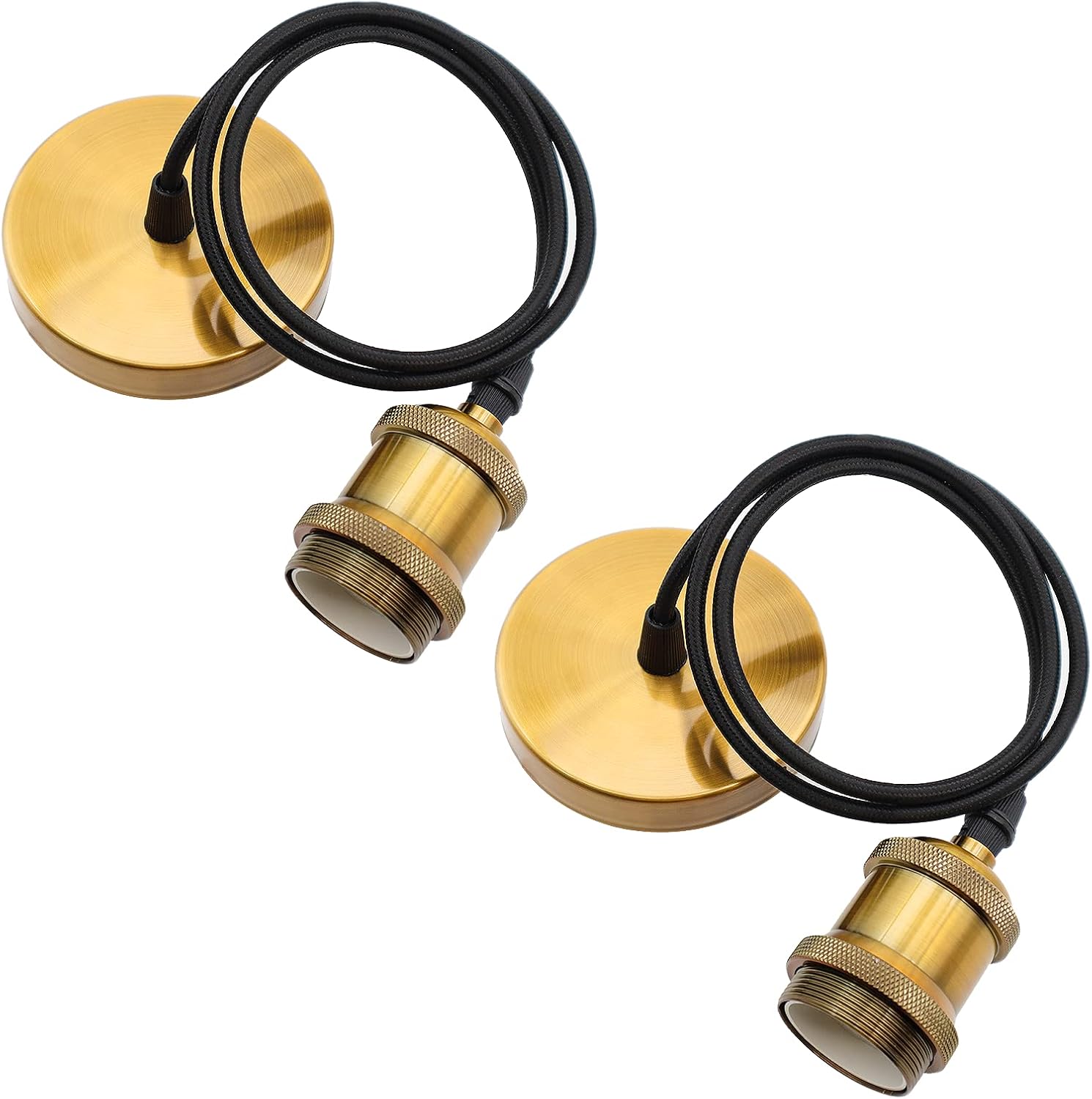 Set Mit 2 E27 Pendelleuchten Mit Schraubring, E27 Lampenfassung Mit 100 Cm Verstellbarem Textilkabel, Aufhängungskabel Für Deckenbeleuchtung In Wohnzimmer, Schlafzimmer, Küche (gold)