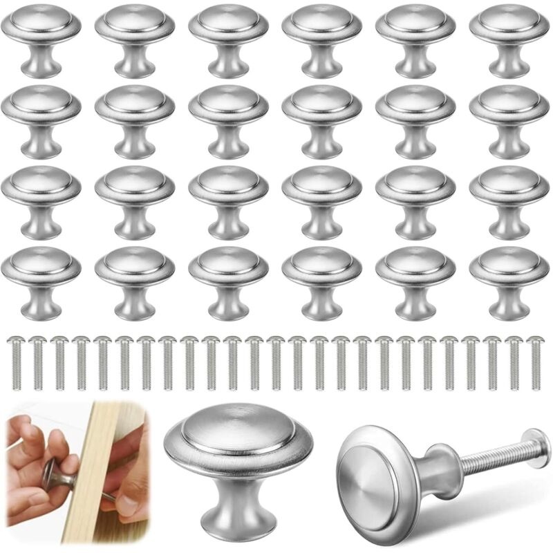 Set Mit 25 Silbernen Möbelgriffen – Edelstahl – Durchmesser 30 Mm – Höhe 22 Mm – Für Schränke Und Schubladen