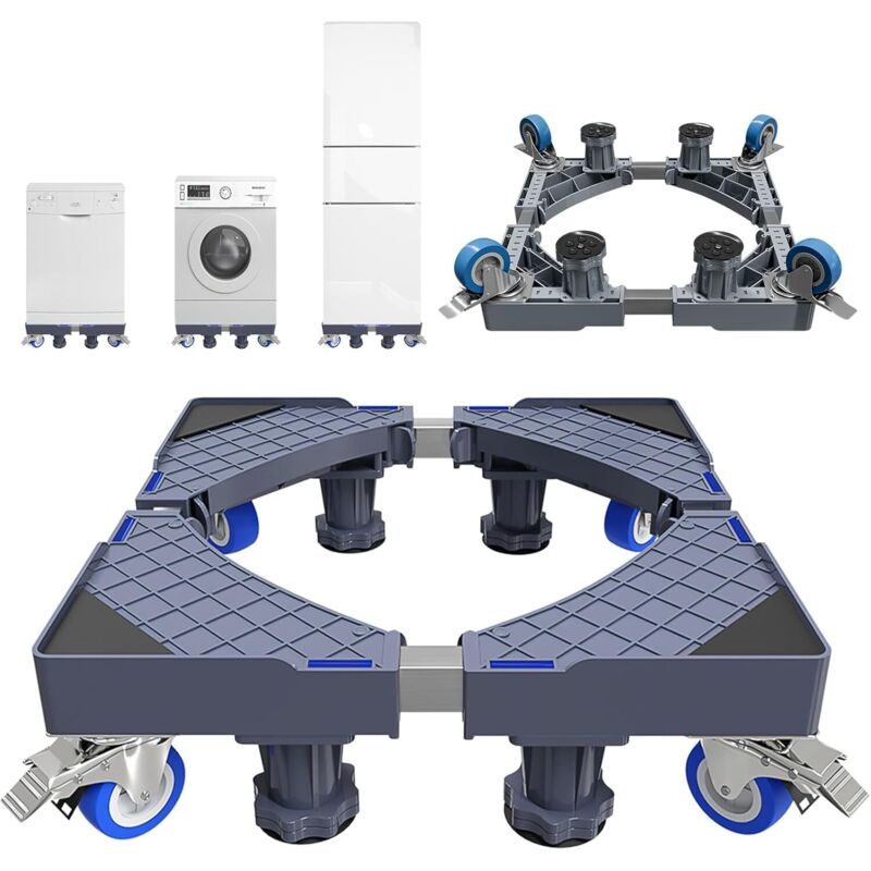 Waschmaschinen- Und Trocknerständer, Verstellbarer Waschmaschinenfuß, Waschmaschinen-erhöhung Mit 4 Rollen, Antivibration Bis 250 Kg