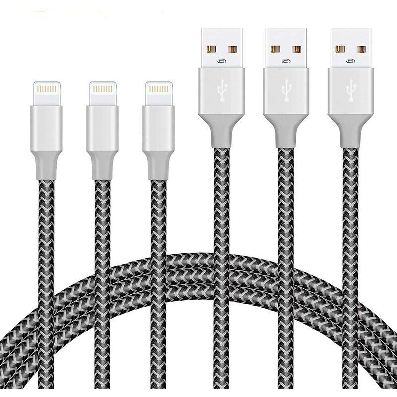 3er-pack Lightning-kabel (1,8 M) – Ladegeschwindigkeit Bis Zu 2,4 A – Verwicklungsfreies, Geflochtenes Nylon – Kompatibel Mit Iphone 5 Bis 11 Pro Max