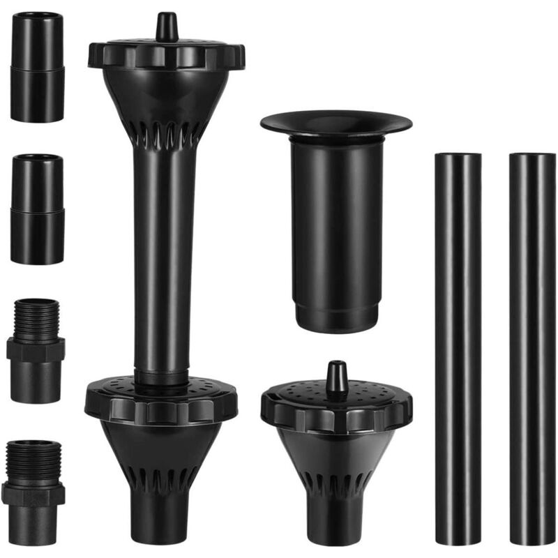 Set Mit 9 Springbrunnen-sprühköpfen – Höhenverstellbar – Für Aquarium, Teich, Schwimmbad – Schwarzes Kunststoffmaterial