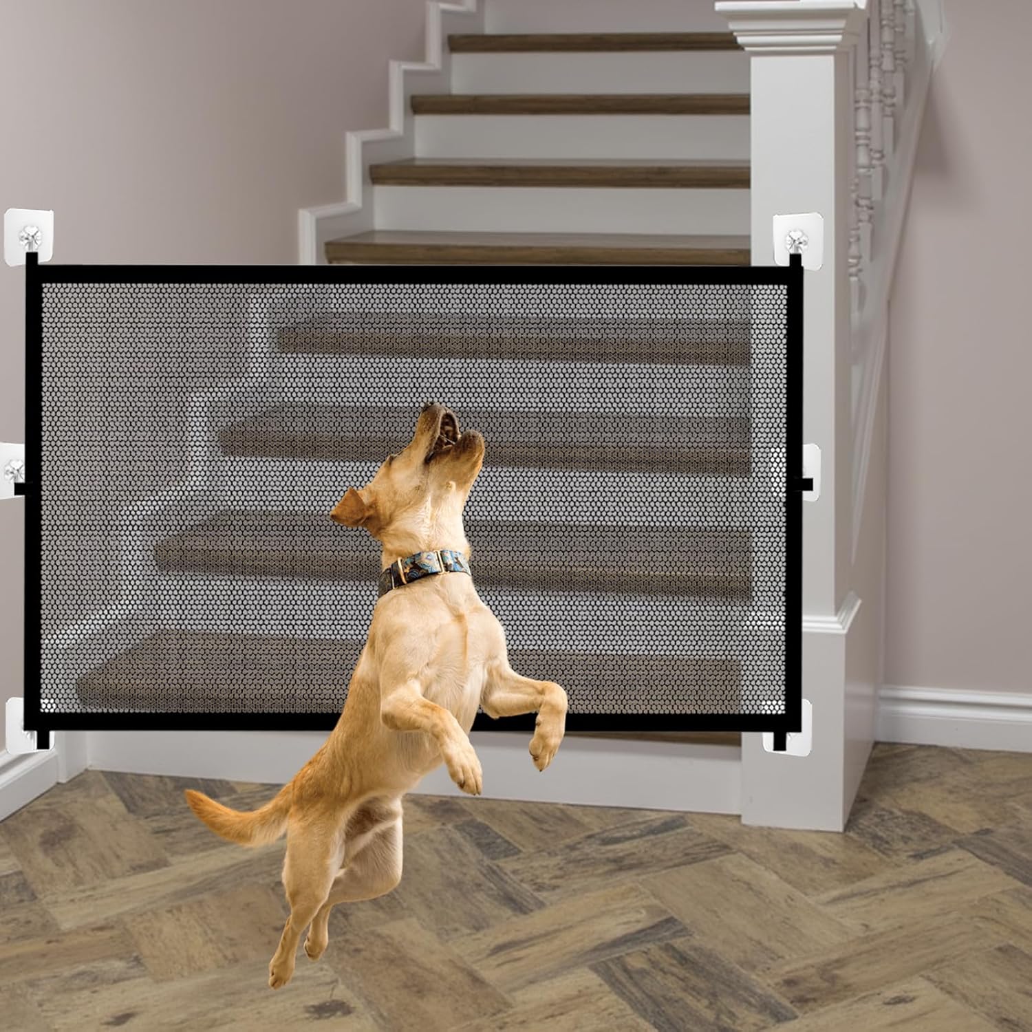 Treppenschutzgitter Für Babys, Bohrfreies Hundegitter Für Treppen, Bohrfreies Sicherheitsgitter Für Kinder Und Hunde, Treppen- Und Türgitter Mit 6 Klebehaken, 110 X 72 Cm