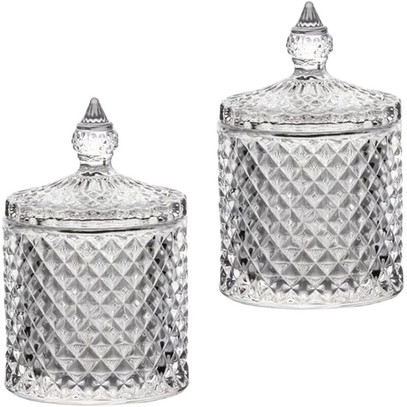 Set Mit 2 Transparenten Glas-aufbewahrungsdosen Für Wattebällchen Und Wattestäbchen, Für Die Badezimmerablage, Mit Deckel, Auch Als Halter Für Make-up Und Badesalz Geeignet, 250 Ml