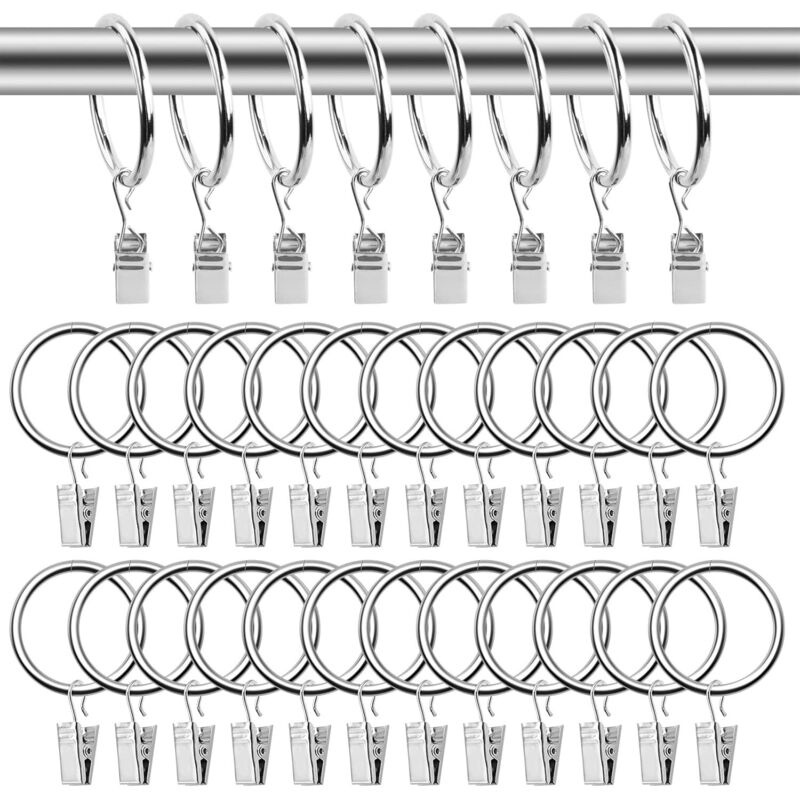 Set Mit 25 Gardinenringen Mit Clips, Gardinenclips Mit Ringen, 3,5 Mm × 32 Mm Gardinenclipringe, Metall-gardinenringe Mit Cliphaken Für Duschvorhangstangen (silber)