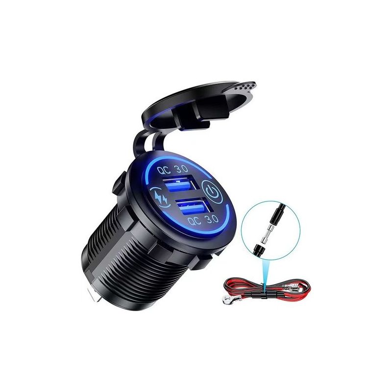 Wasserdichte 12v/24v-usb-buchse Mit Touch-schalter – Schnellladefunktion Quick Charge 3.0 – Led-beleuchtung – Für Auto, Boot Und Wohnmobil