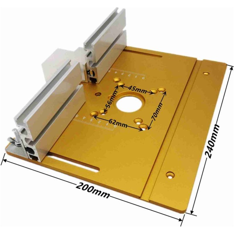 Doppelloch-einlegeplatte Aus Aluminiumlegierung Für Frästische Von Holzfräsmaschinen, Elektrischen Schneid- Und Graviermaschinen. Goldfarben. Dreiteiliges Set.
