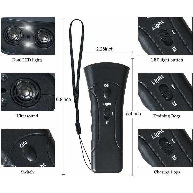 Ultraschall-hundeabwehrgerät, 3-in-1-antibellgerät, Zweikanal, Reichweite Bis Zu 20 M, Trainingsgerät Mit Led-licht