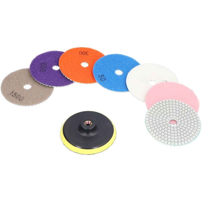 7-teiliges Diamantpolierpad-set – 100 Mm Für Marmor Und Granit – Körnung 50/100/300/800/1500/2000/3000 – Inklusive Halterung