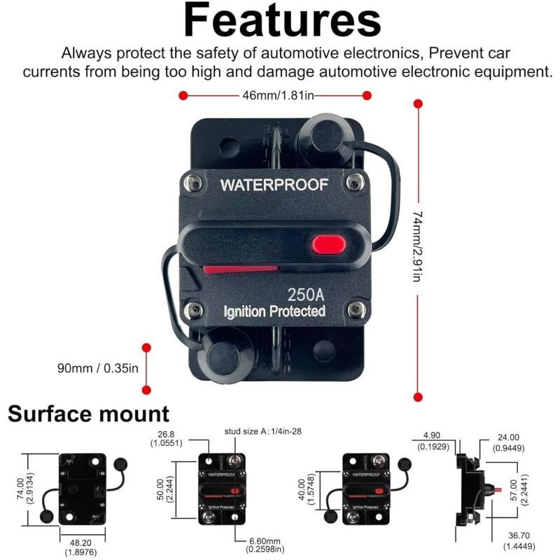 Automatischer, Rückstellbarer 250-a-leistungsschalter – Thermosicherung Für Auto, Boot Und Wohnmobil – 12-v-/24-v-stromschutz – Selbstrückstellender Leistungsschalter