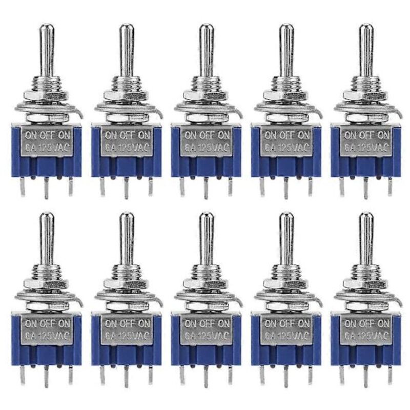 Packung Mit 10 Mini-spdt-kippschaltern (ein/aus/ein), 3 Positionen, 3 Pins, 6 Mm, 6 A, 125 V Wechselstrom