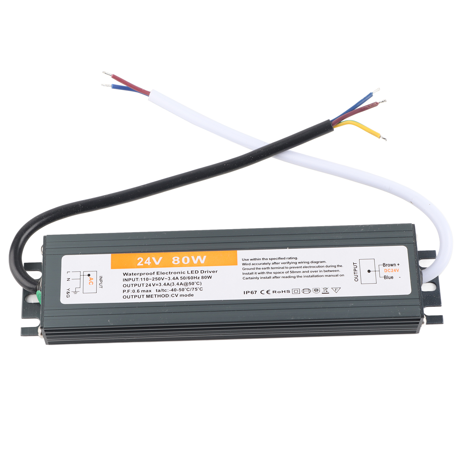 80-w-led-schaltnetzteil Mit Kabel – Ac 10–250 V, 50/60 Hz, Ip67, Ed Dc 24 V – Ideal Für Außenbeleuchtung, Led-streifen Und -module – Hohe Effizienz, Witterungsbeständig