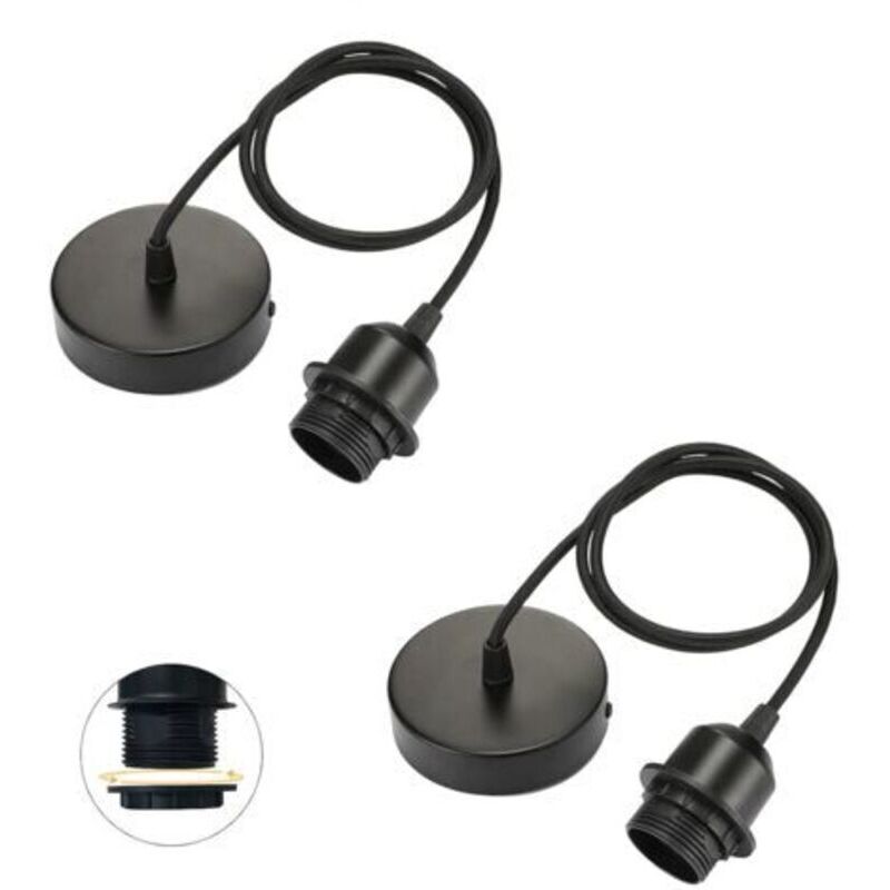 E27 Pendelleuchten-set (2 Stück), Verstellbares 100 Cm Textilkabel, Abnehmbarer Schraubring, Schwarz – Ideal Für Küche Und Wohnbereich