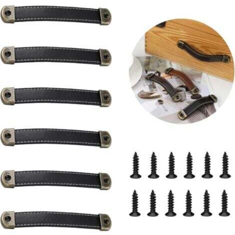 Möbelgriffe Aus Schwarzem Leder – Set Mit 6 Designknöpfen Für Küchenschränke, Badezimmer Und Kleiderschränke