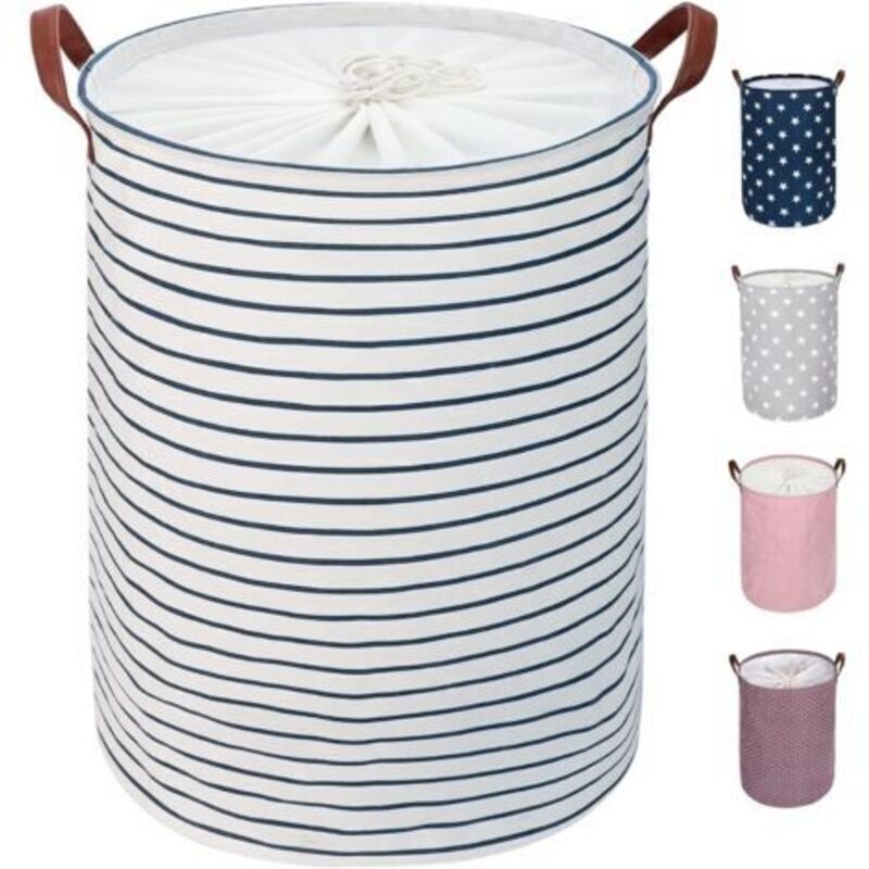 Großer, Zusammenklappbarer Wäschekorb 46 Cm – Gestreift Blau, Xl-fassungsvermögen, Ideal Zum Aufbewahren, Waschen Und Sortieren Von Kleidung