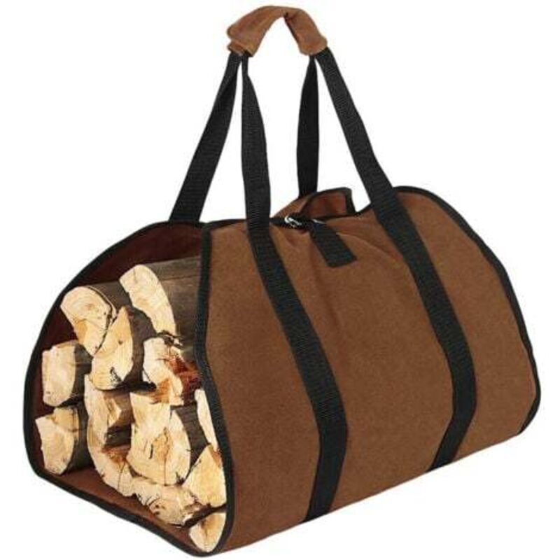 Robuster Holztransportsack Aus Segeltuch – Großes Volumen 120 L, Verstärkte Griffe, Braun – Ideal Für Drinnen Und Beim Camping
