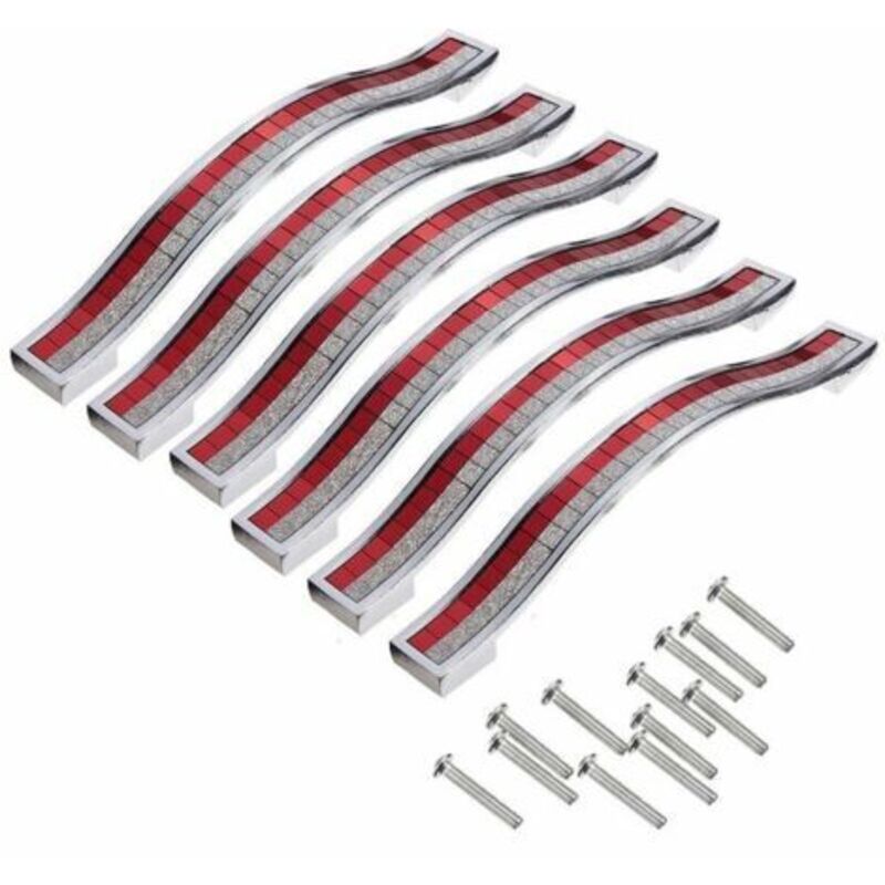 Kristallmöbelgriffe, 96 Mm, 6er-set, Silber-rote Ausführung, Für Schubladen, Schränke Und Kommoden