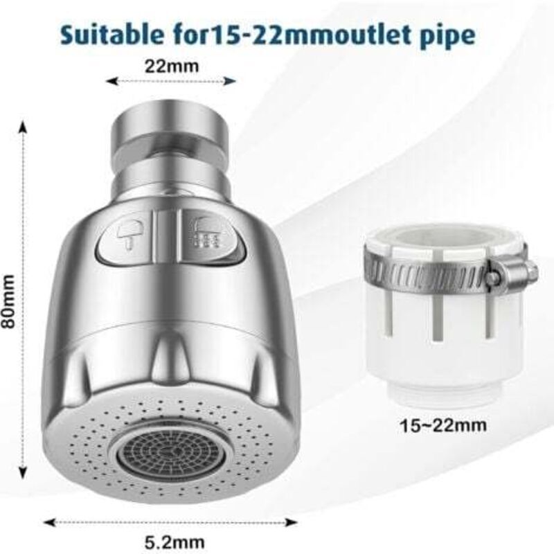 360° Drehbarer Strahlregler Für Wasserhähne, Wassersparend Für Küche Und Bad, Silberfarben, 1 Stück
