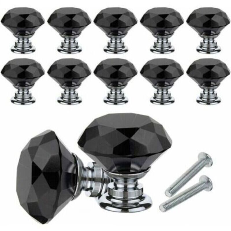Möbelgriffe Aus Diamantkristall, 10 Stück, 30 Mm, Schwarz, Für Schubladen, Schränke Und Schreibtische