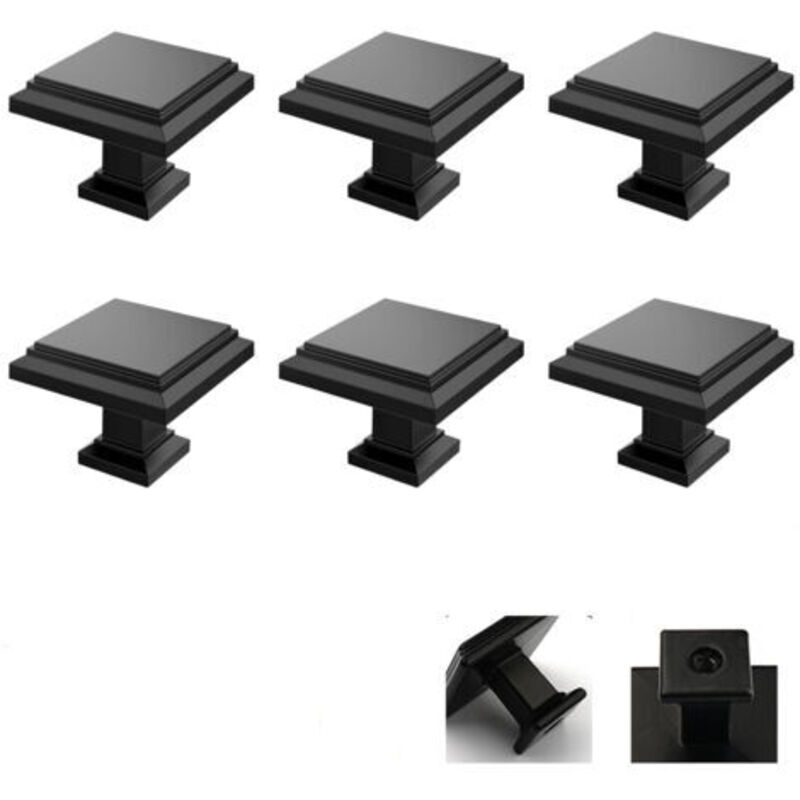 6 Schwarze, Quadratische Abs-möbelknöpfe – 6er-set Für Küchenschränke, Schubladen Und Weinkühlschränke